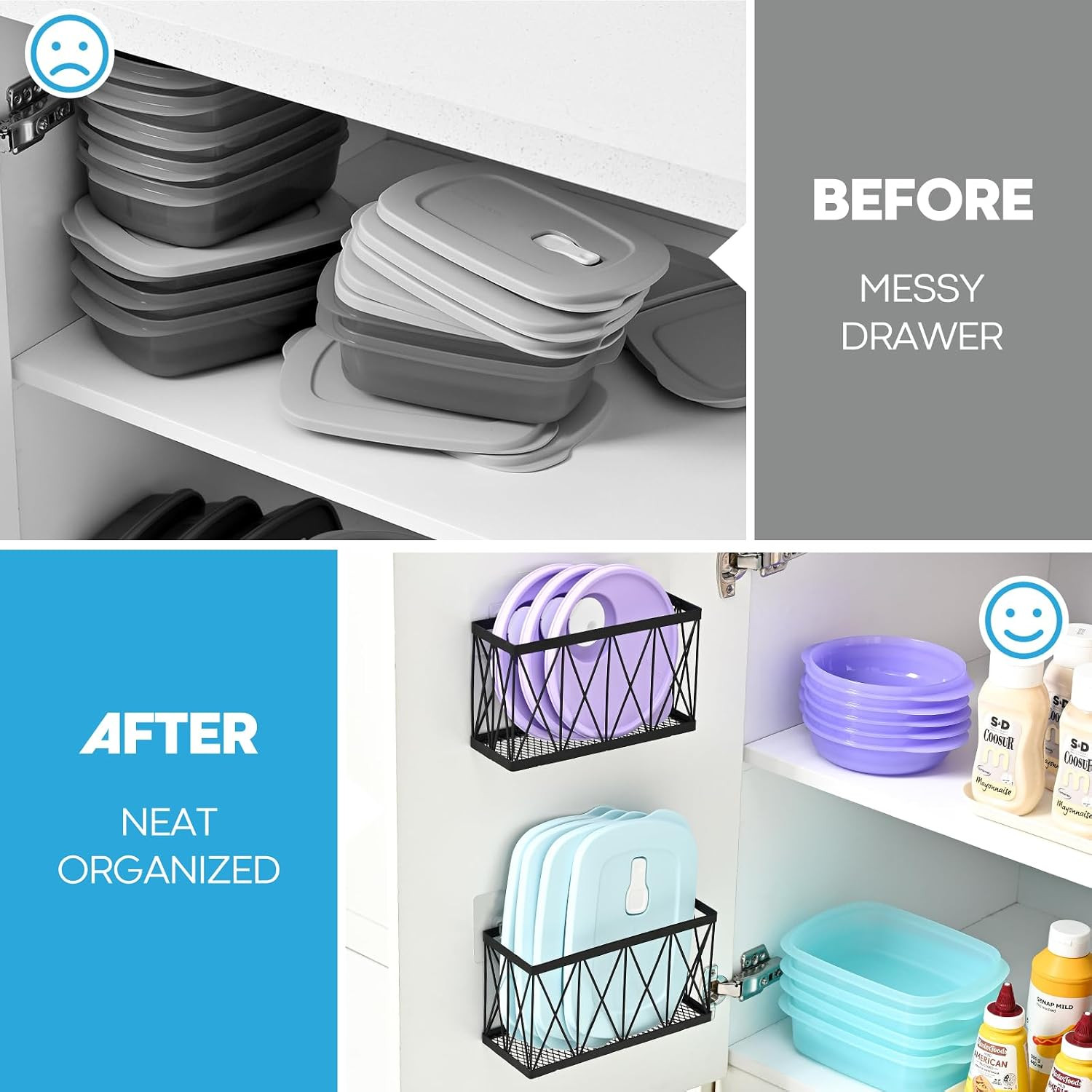 3 Pack Cabinet Organizer – Adhesive Lid Organizer Slim Space Wall Mounted inside