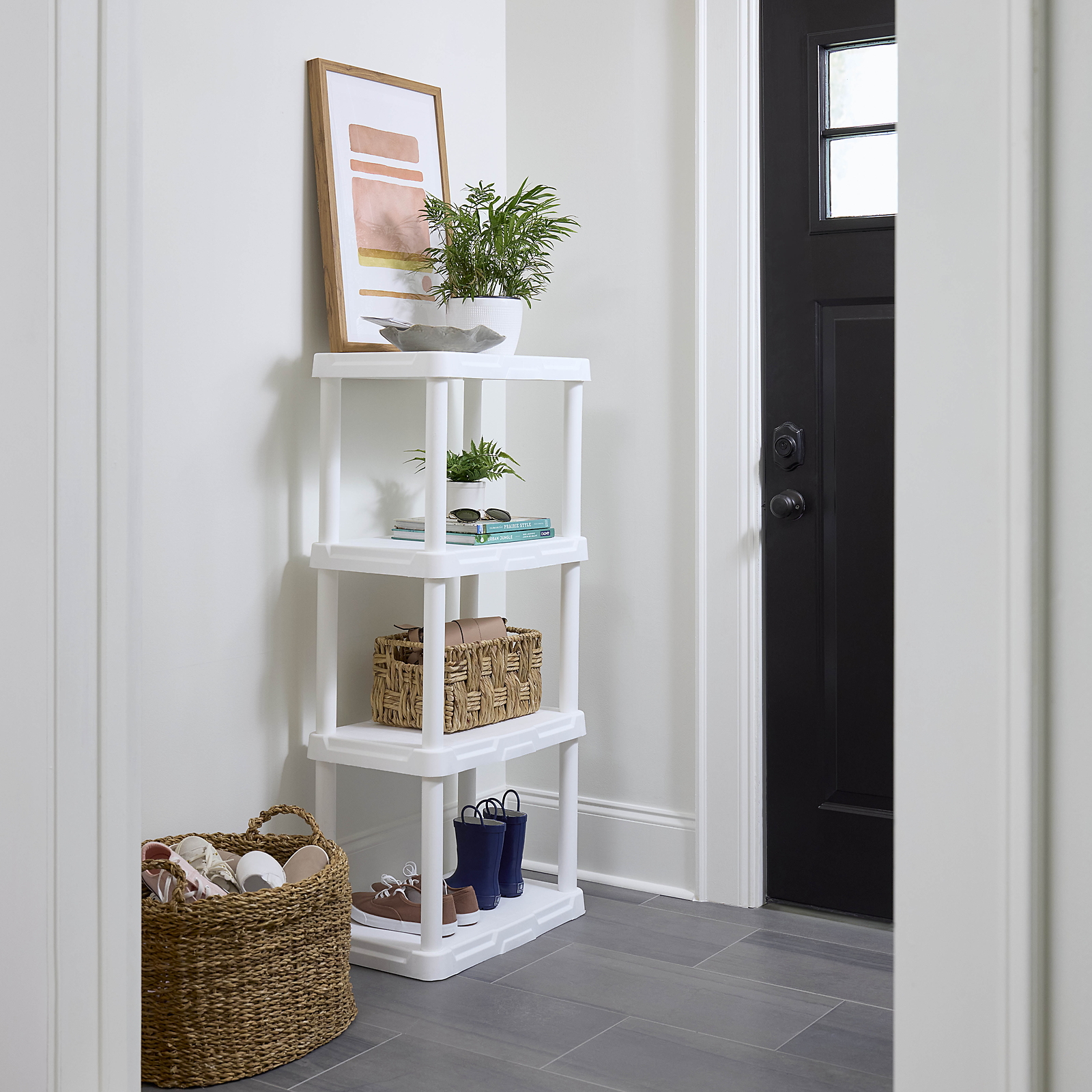 4-Shelf Black Plastic Storage Shelf, 22″ W x 14″ D x 47″ H,
