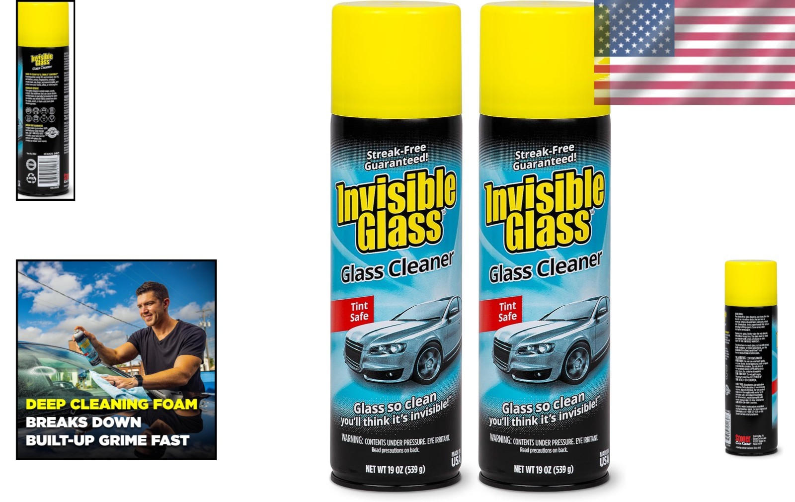 Streak-Free Glass Cleaner – 19 oz Aerosol Pack of 2 for Home & Auto