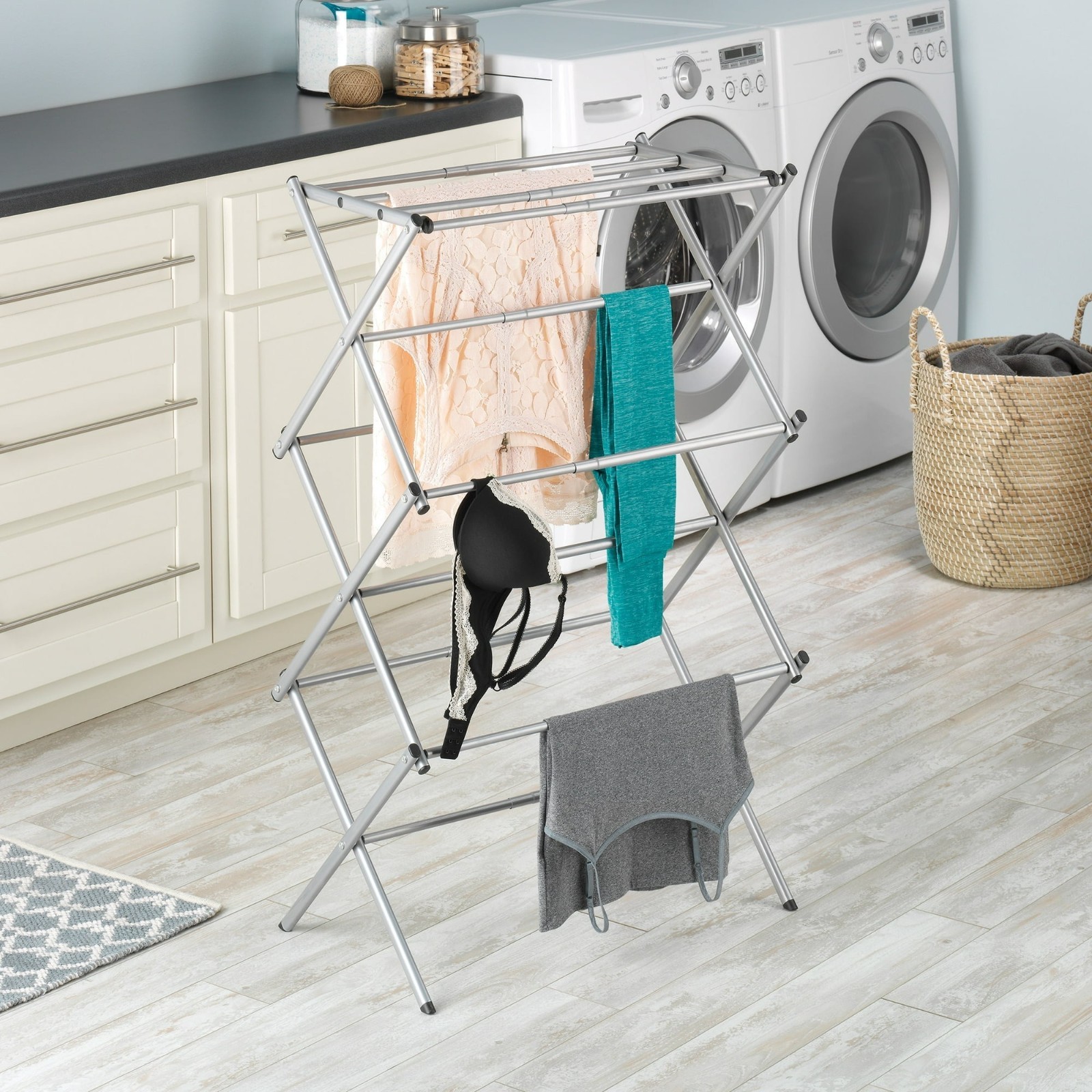 Expandable Foldable Laundry Drying Rack Silver Stainless Steel Indoor Outdoor