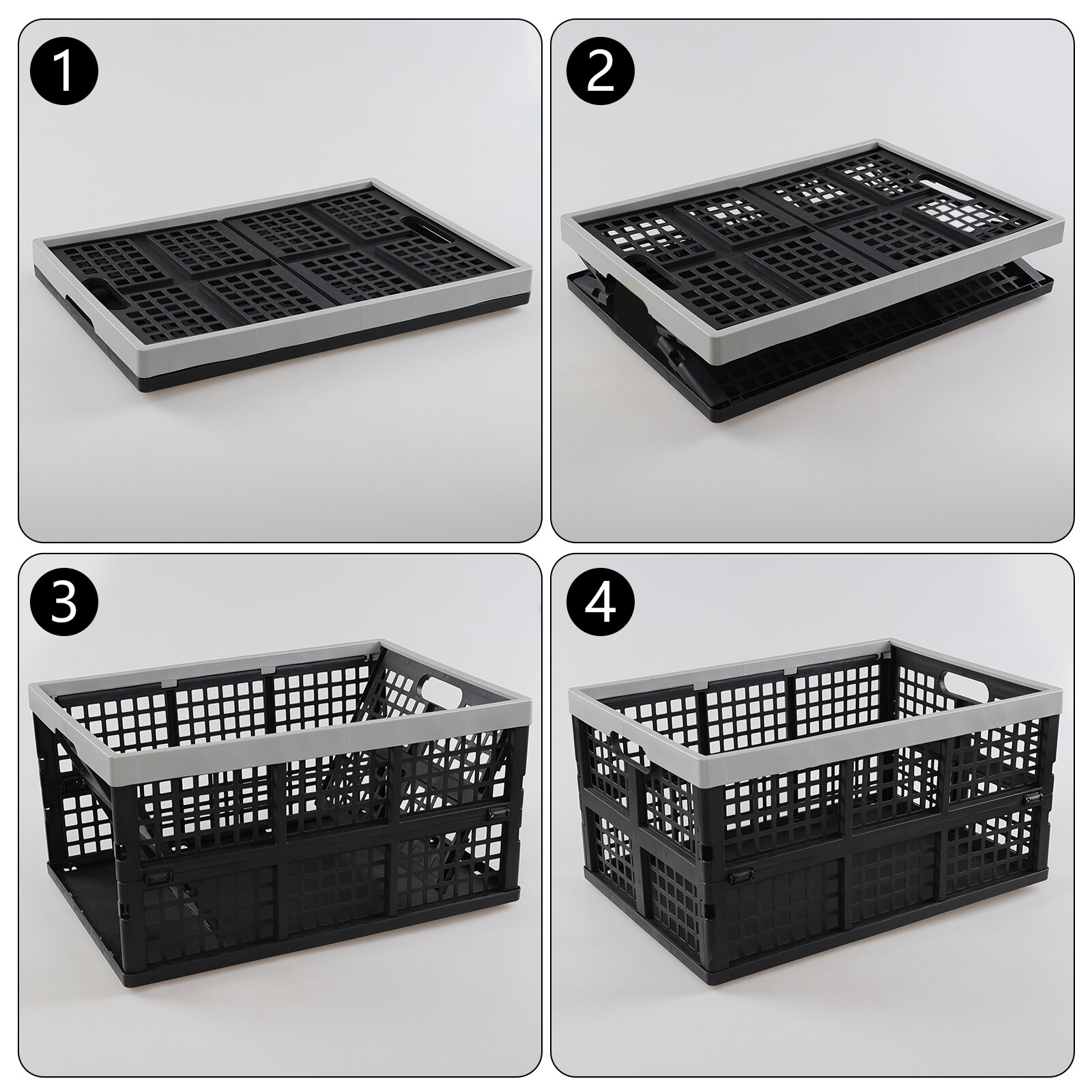 2/3/4-Packs 42 Liters Plastic Collapsible Storage Crate Folding Milk Crate Bins