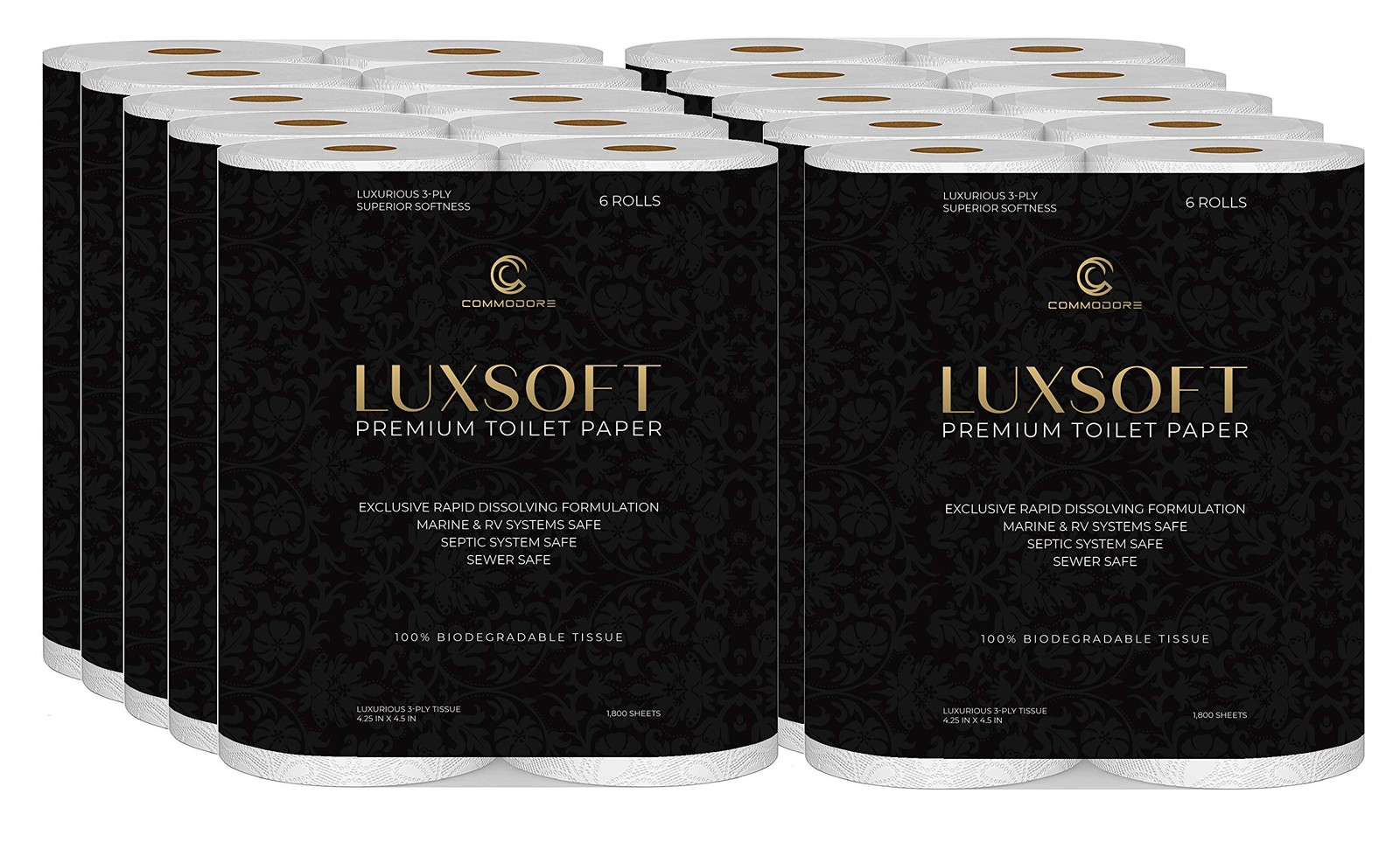 LUXSOFT Premium 3-Ply Luxury Toilet Paper 10-Pack – Septic, RV, and Boat Safe…