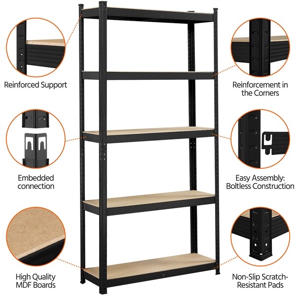 5-Tier Heavy Duty Metal Shelving Unit Garage Shelves Utility Rack Adjustable