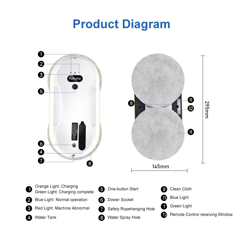 Puruikai 309 Automatic Window Cleaning Robot, Wireless Remote, Auto Water Spray