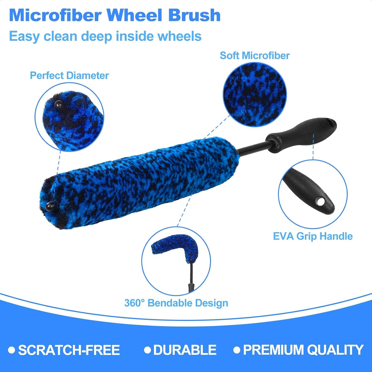 3PCS Wheel Brush Kit for Cleaning Wheel and Tire, Wheel and Rim Brush, Car