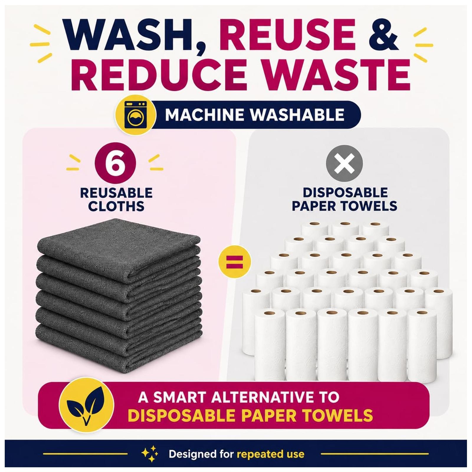 Genie Magic Cleaning Cloth, 6 Pack Microfiber Cleaning Cloths, Streak-Free & Lin