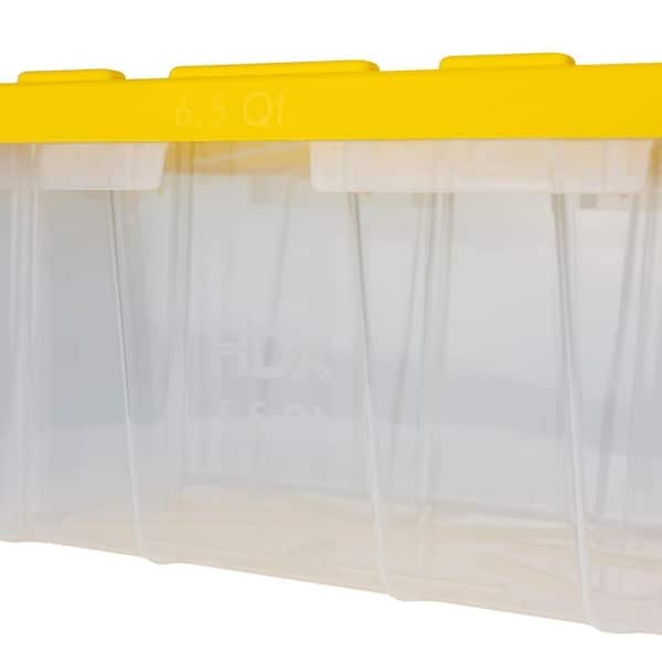 3 Pack HDX 6.5 Qt Clear Storage Tote Yellow Lid Stackable Organizer Bins