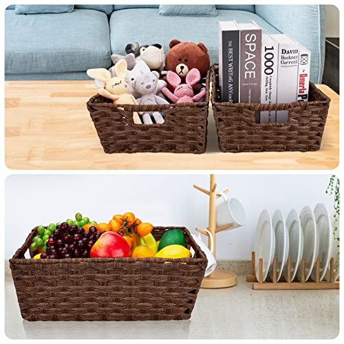 Large Wicker Storage Basket Metal Frame Set Of 2 Washable Waterproof 15″ X 10.3″
