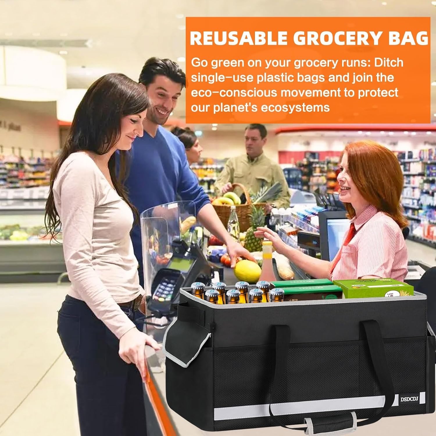 Extra Large Utility Tote Bag – Standing Reusable Grocery Bag with Handle