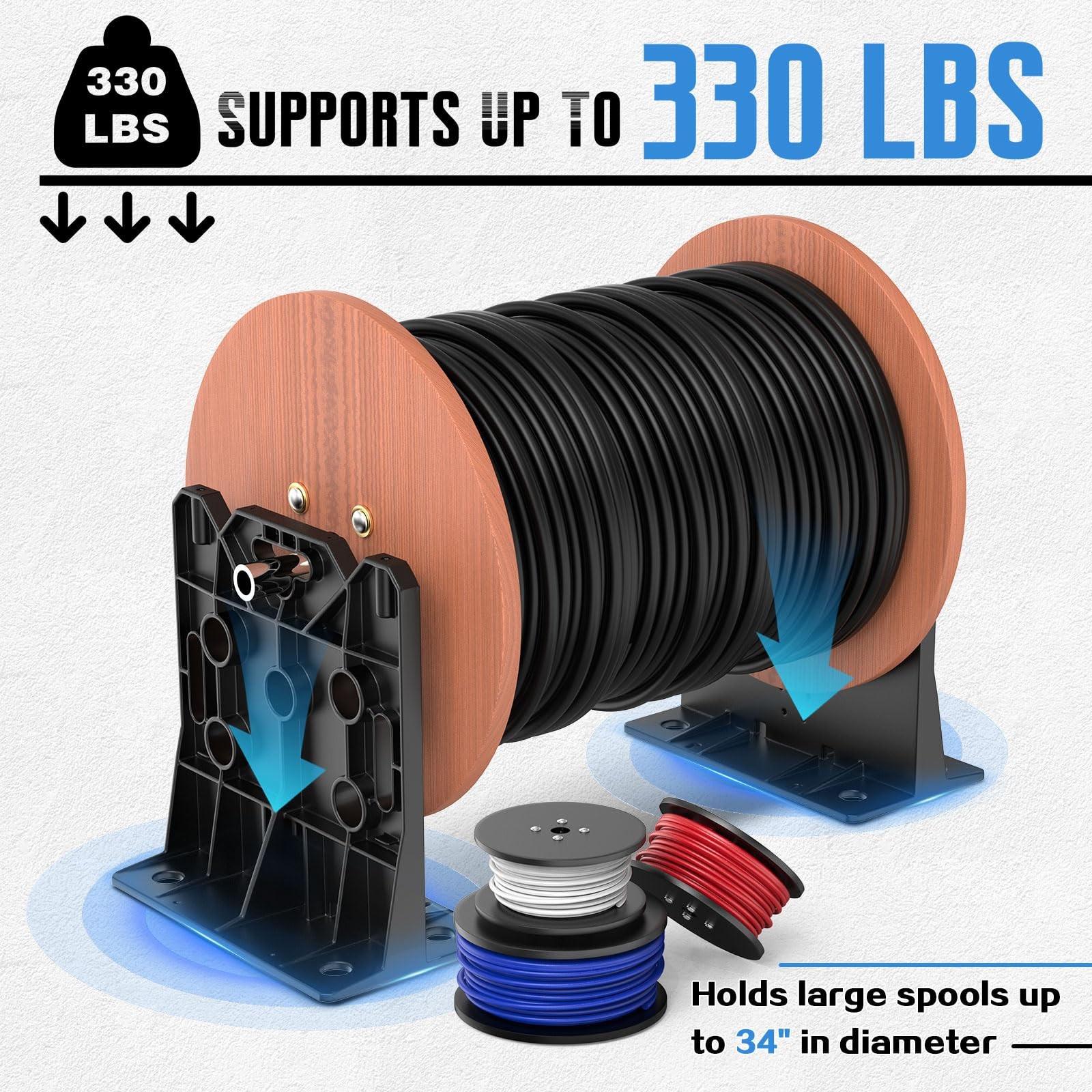 Wire Dispenser 330 LBS Capacity Spool Holder for Spools Up to 34″ – Organizes
