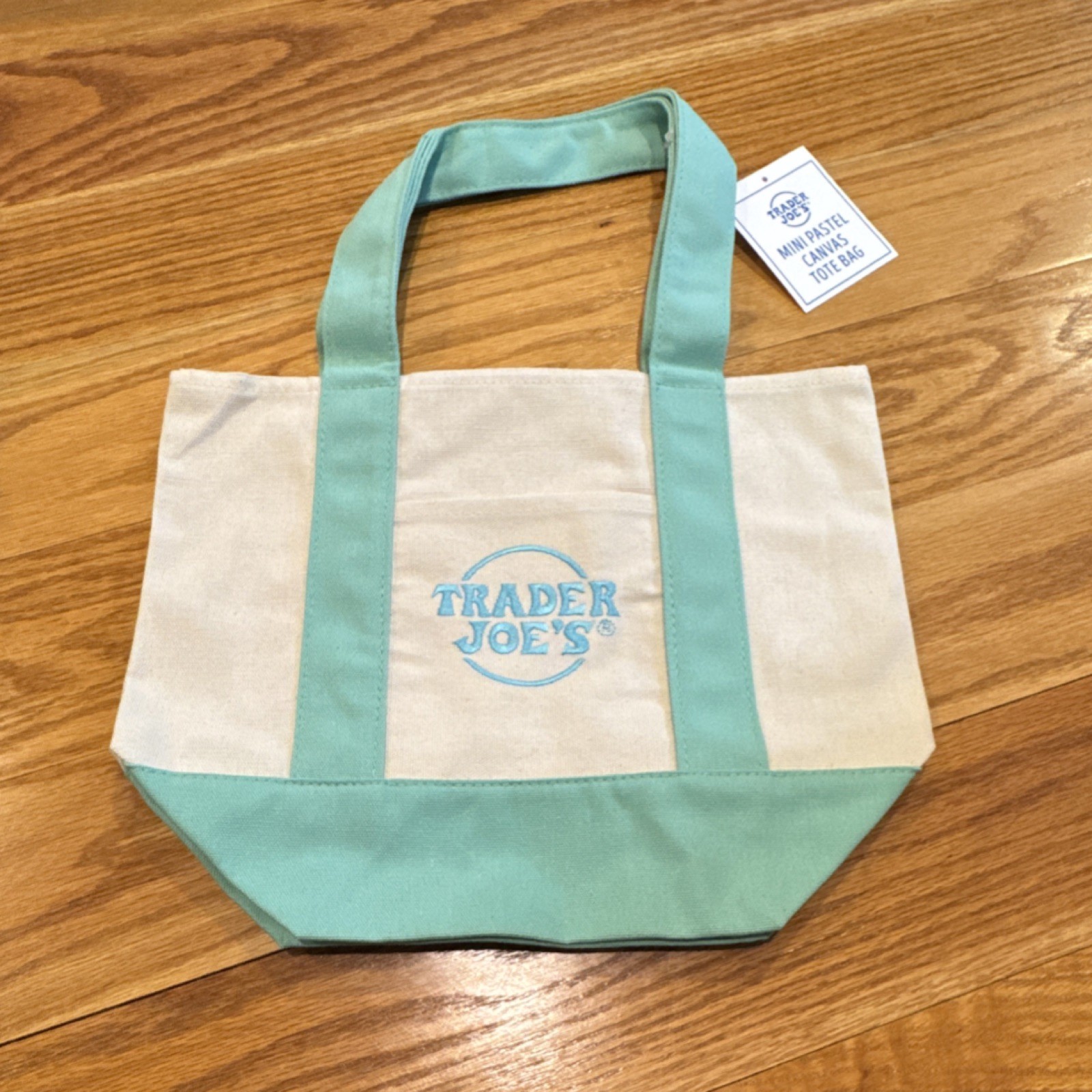 Trader Joe’s Mini Pastel Canvas Tote Bag Beige Mint Green Cotton Polyester