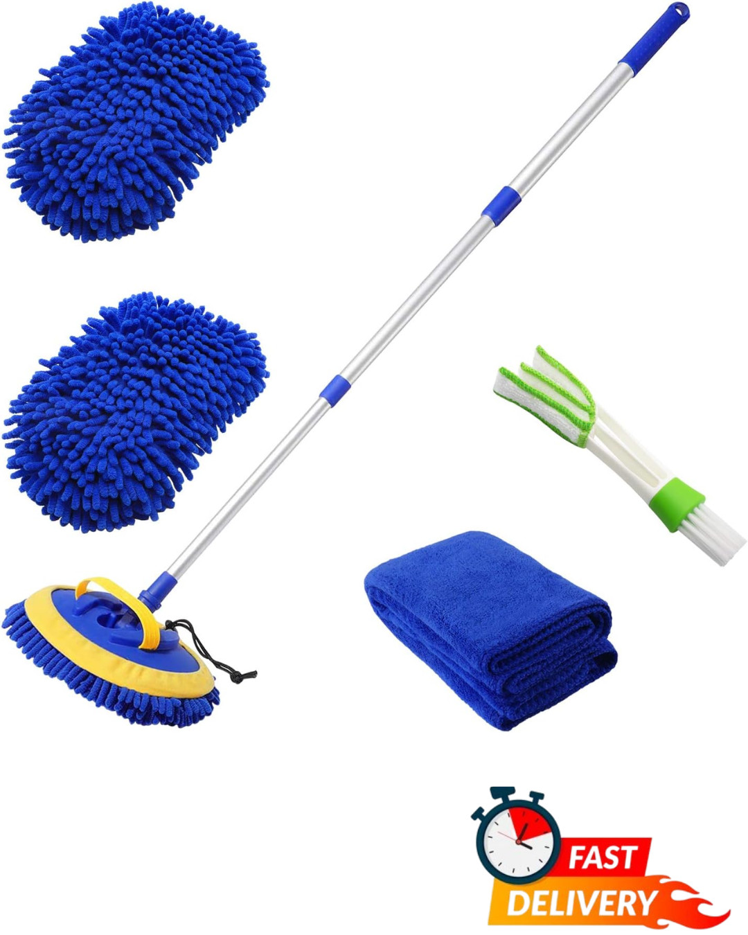 2 in 1 Microfiber Car Wash Mop Mitt 45in Long Handle Scratch Free Cleaner