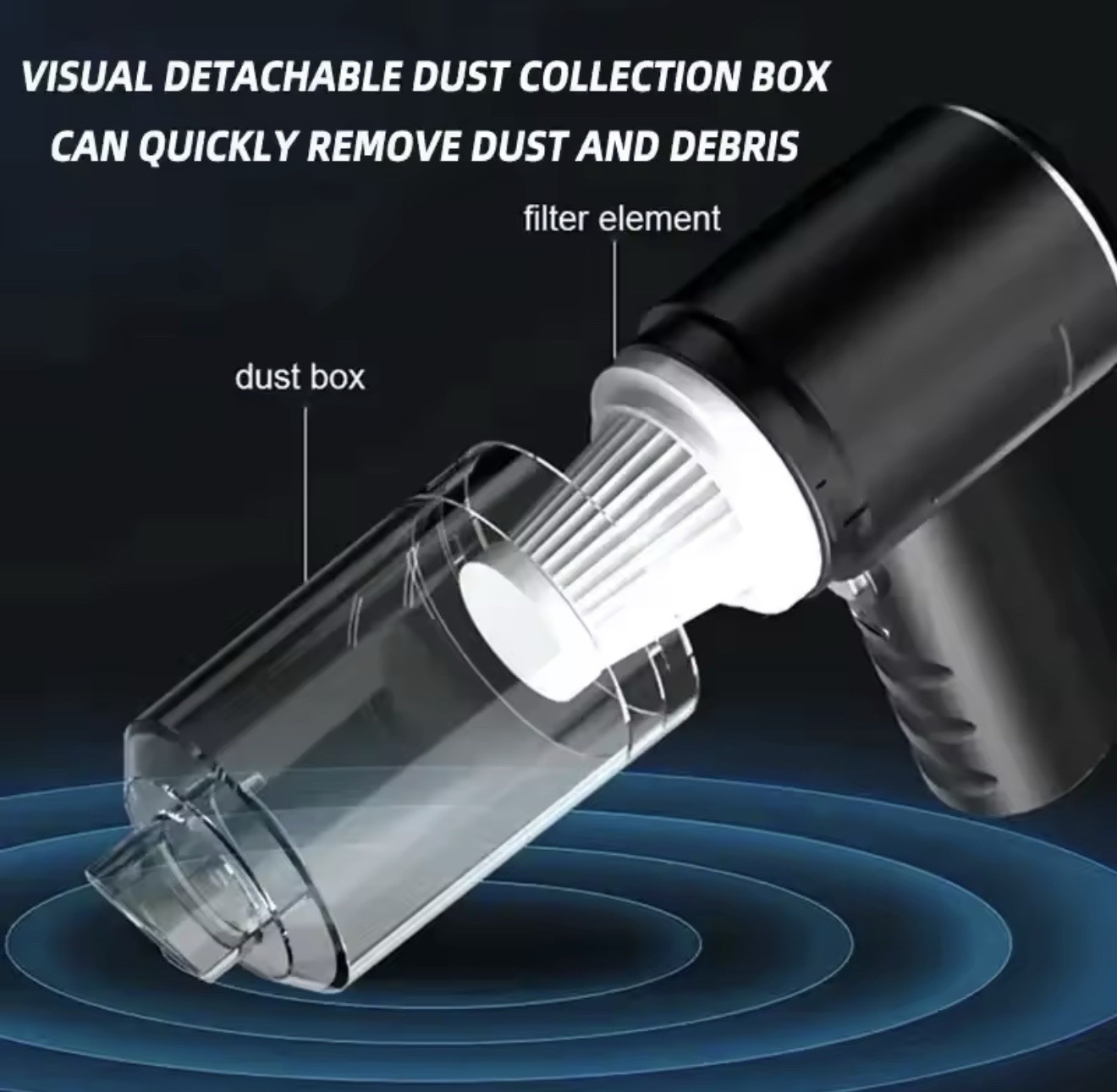 3-in-1 Cordless Car Vacuum Cleaner USB Rechargeable Handheld Air Blower -Black