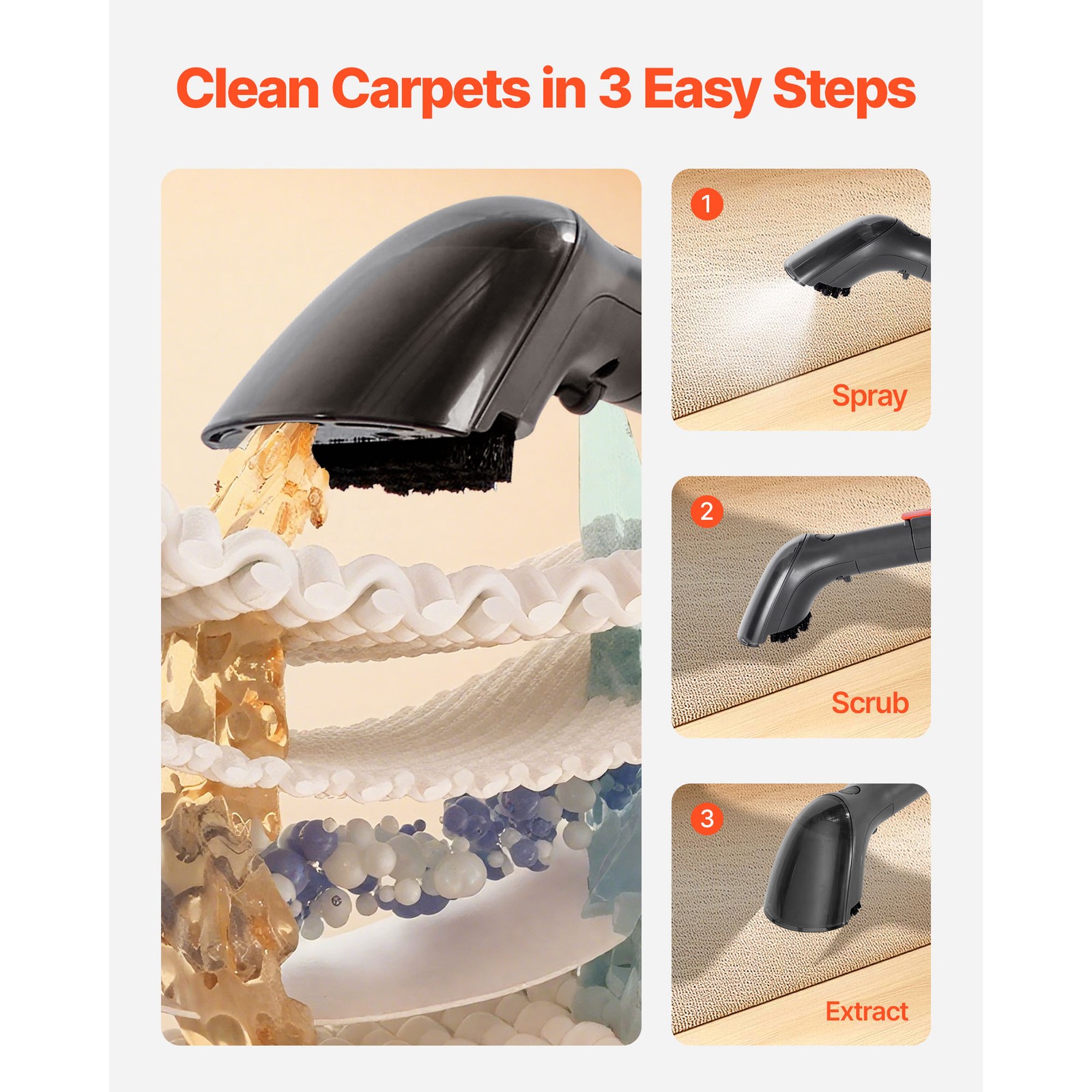 Portable Carpet Cleaner Machine Dual-Water Tank 11.5Kpa Upholstery Cleaner