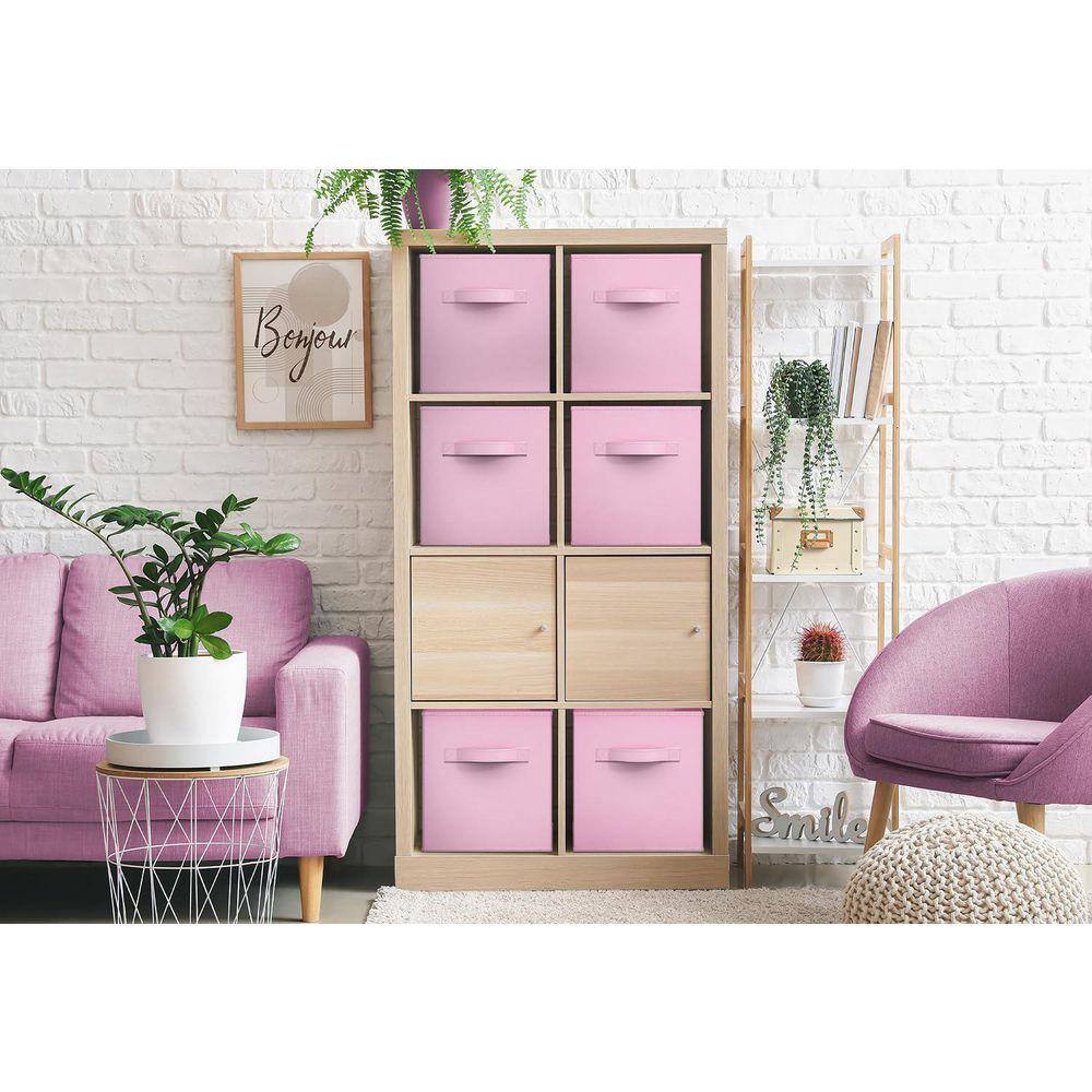 Foldable Storage Cubes with Handles, Pink 10.5 in X 11 in Fabric Decorative Bask
