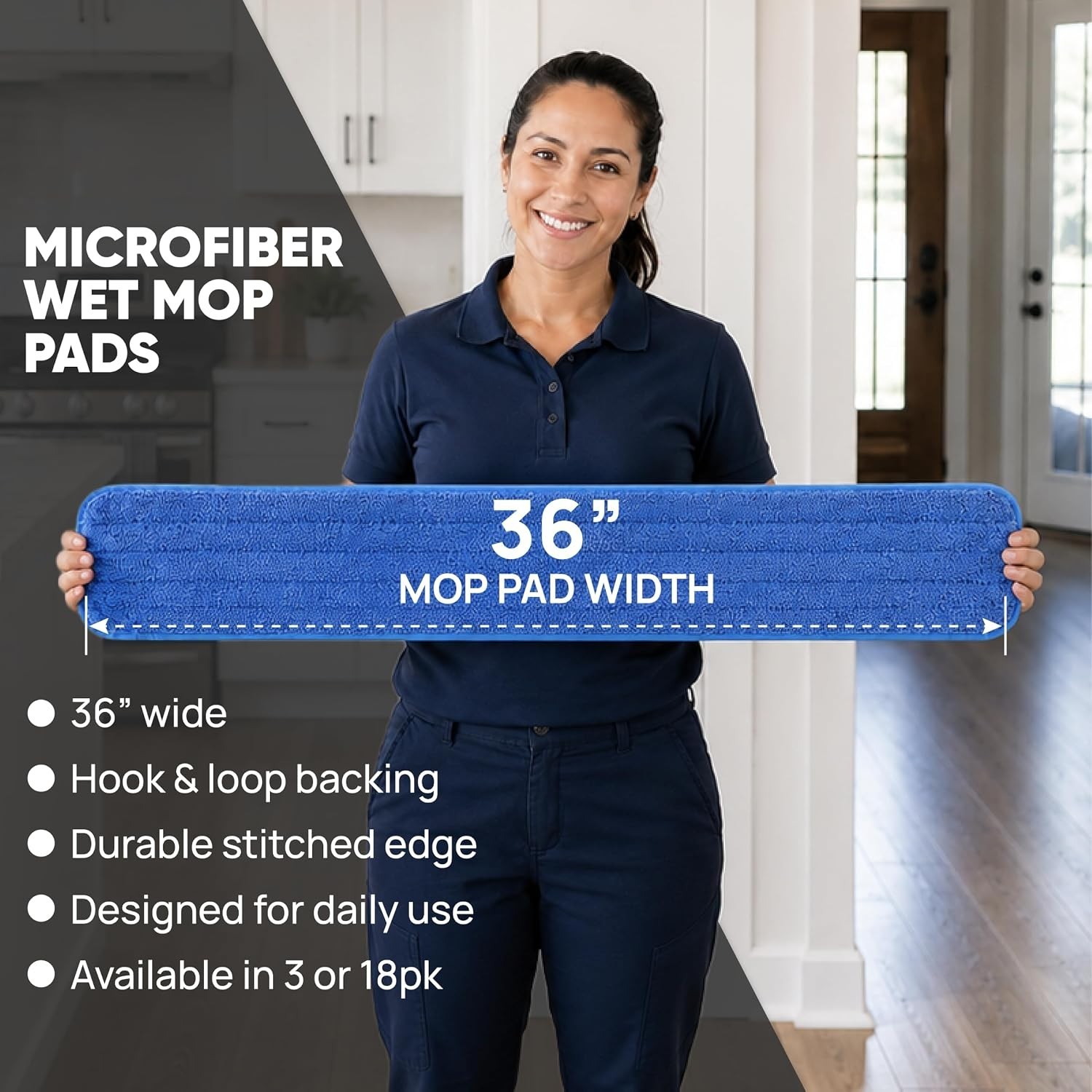 18 Pack 36″ Microfiber Flat Mop Pads – Machine Washable