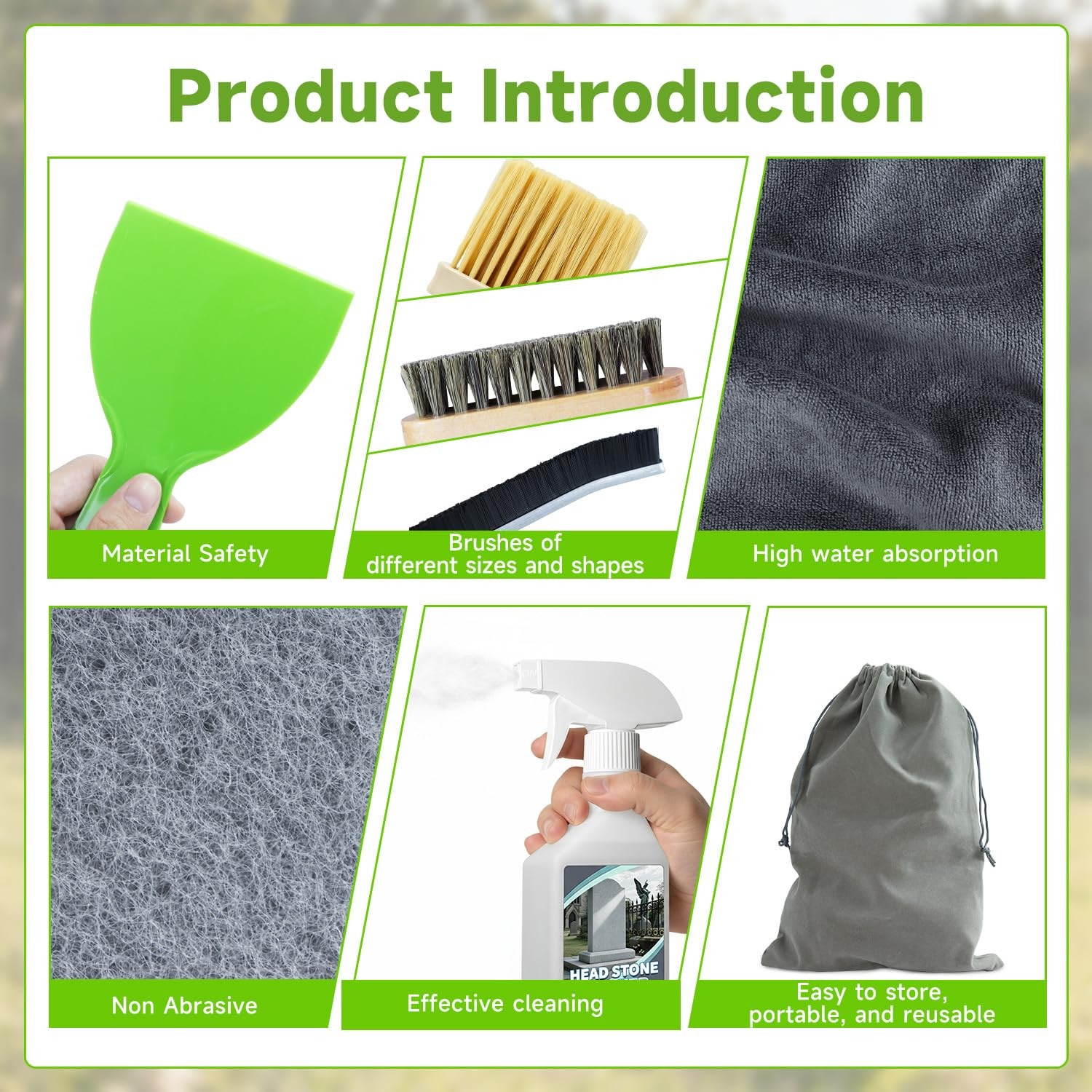 Headstone Cleaner Kit 9 PCS Includes Brush, Gloves, Scraper – Daily Cleaning