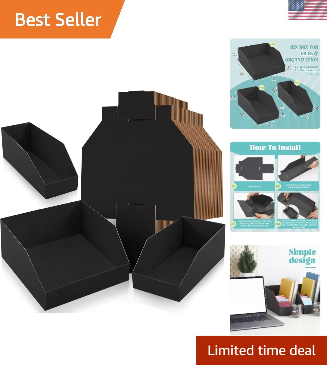 Organize Your Space: 30 Count Black Cardboard Bin Boxes – Multi-Sized
