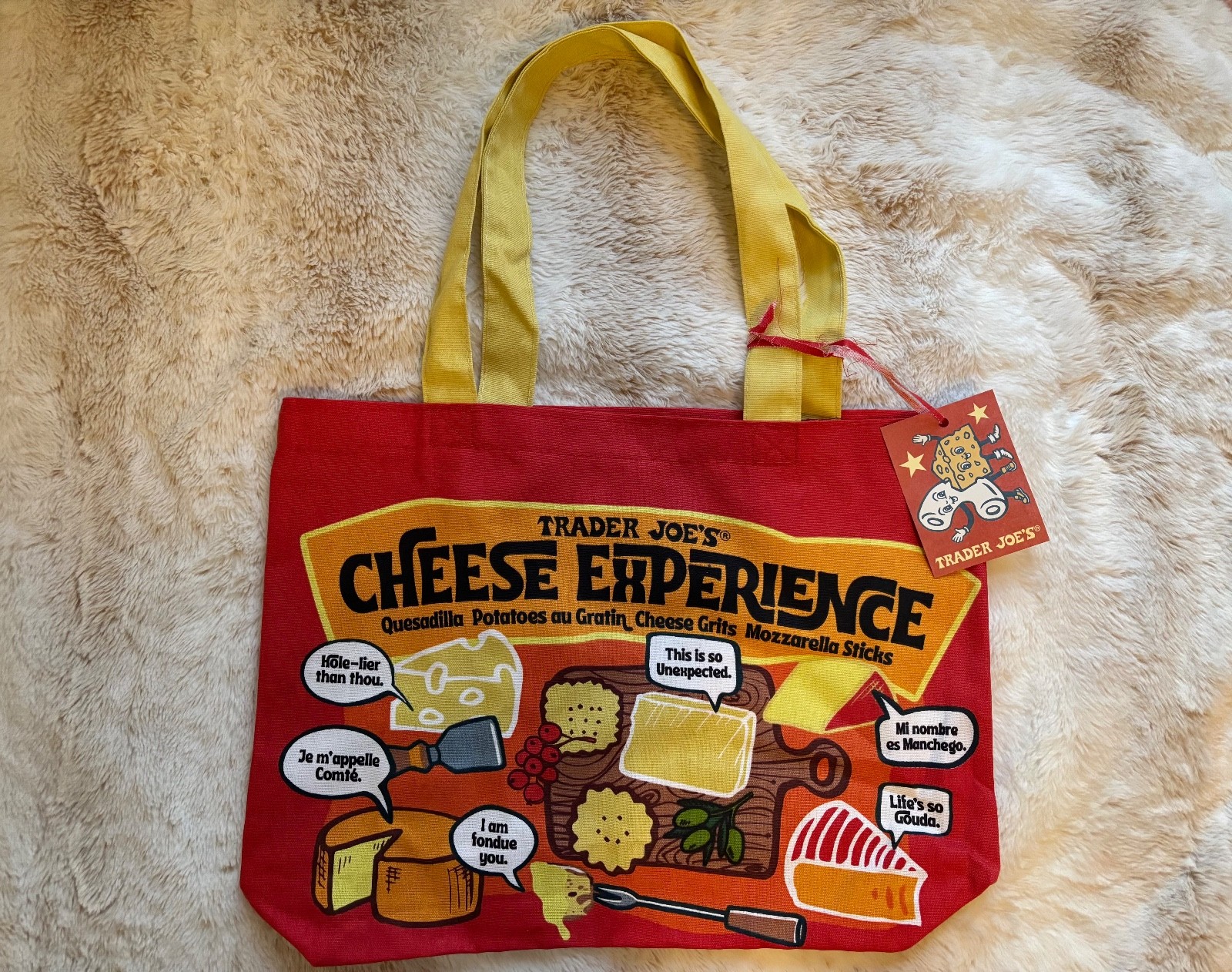 Trader Joe’s Cheese Adventures Reusable Fun Food Lover Grocery Bag NWT