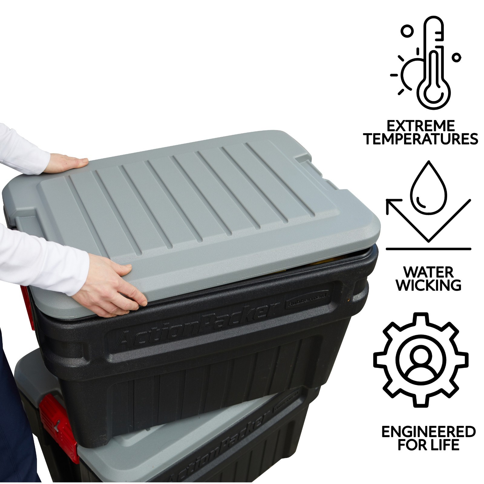 Rubbermaid 24 Gallon Action Packer Storage Bin Heavy Duty Lockable Plastic Black