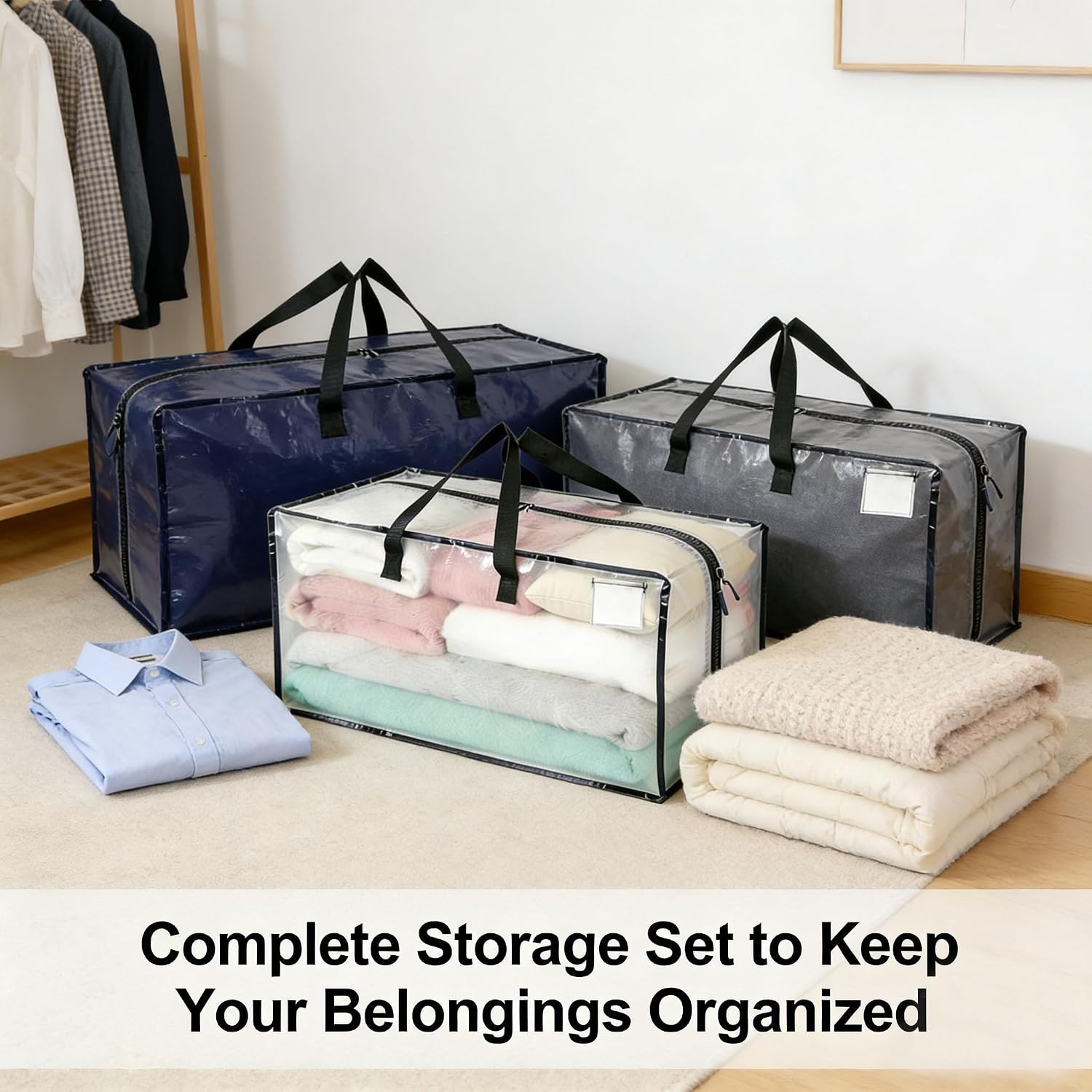 Durable Navy Blue Moving Bags with Straps – Perfect for Storage & Travel, 2 Pack