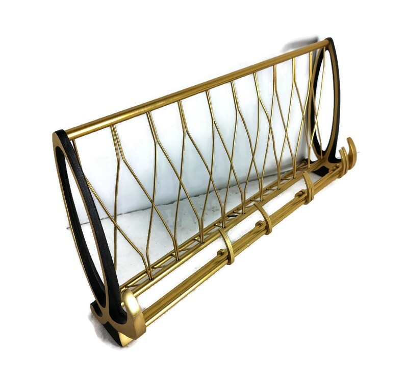 Small Funky Gold Vintage Mid Century Chrome Coat Hat Rack Railroad Pop Art Moder