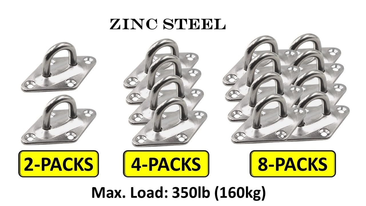 Branded Boards Heavy Duty M6 Ceiling Hook Diamond Pad Eye Plate, 304 Stainles…