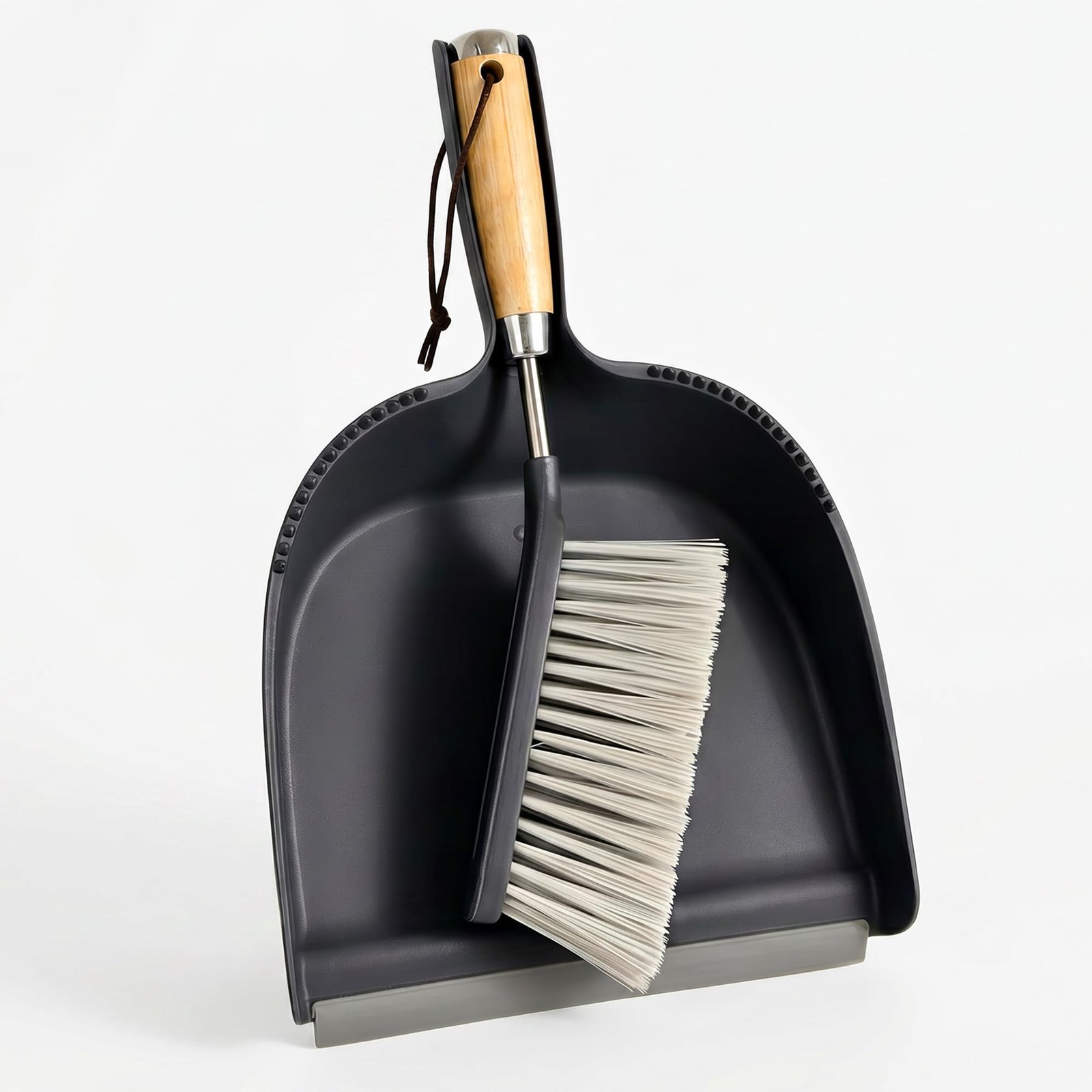 Hand Broom and Dustpan Set 13.8″ X 9.1″ Bamboo Stainless Steel – Portable
