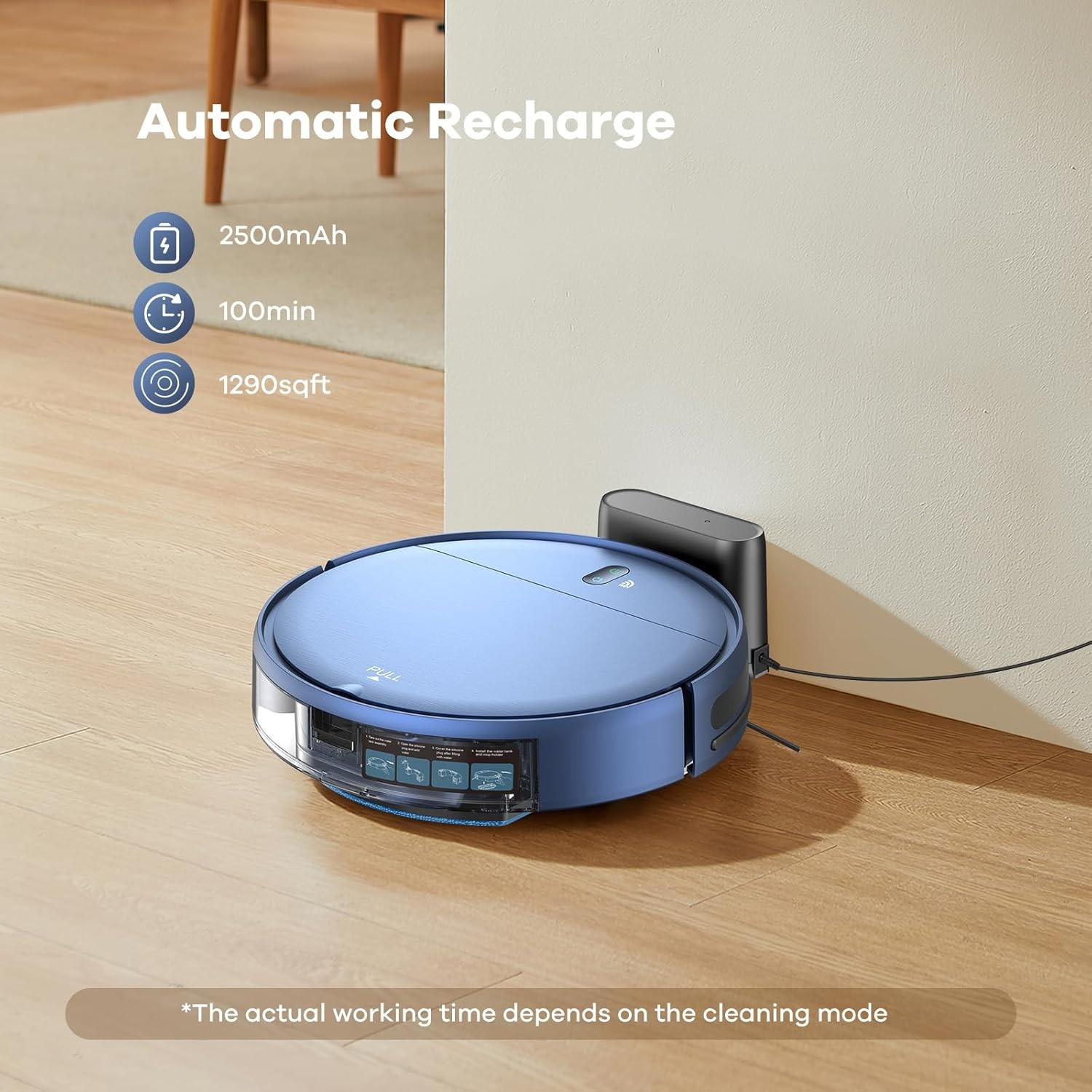 ZCWA BR151 Robot Vacuum and Mop Combo WiFi App Self-Charging 2000Pa Blue NEW