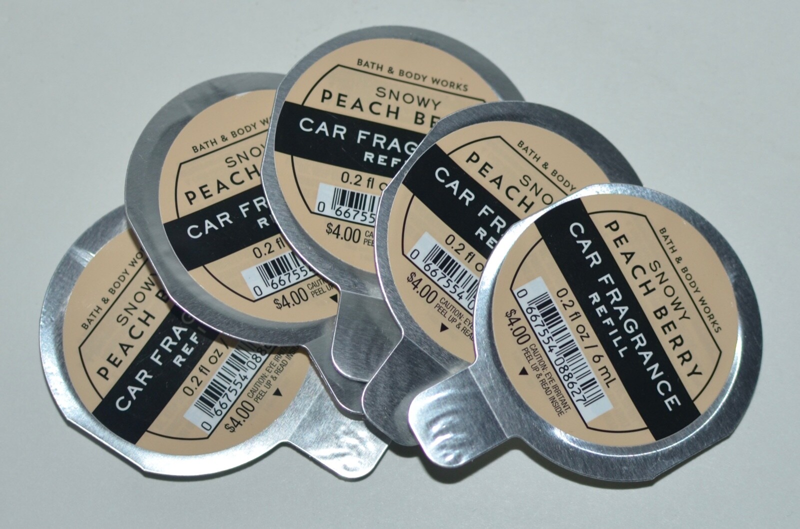 LOT OF 5 BATH & BODY WORKS SNOWY PEACH BERRY SCENTPORTABLE FRAGRANCE CAR REFILL