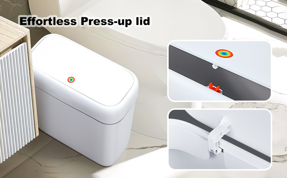 Bathroom Small Trash Can with Lid,10L / 2.7 Gallon Slim Garbage Bin Wastebasket