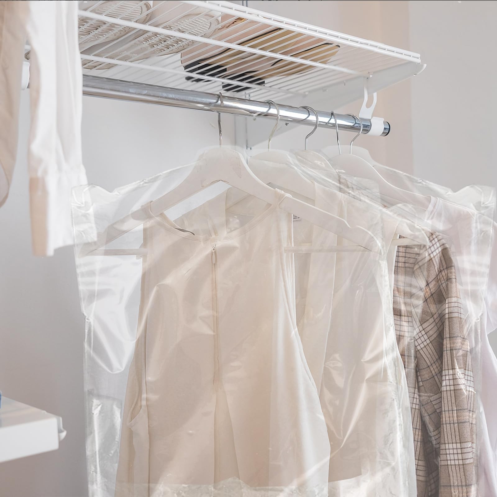 50 Pack Clear Plastic Garment Bags Hanging Clothes Storage for Dresses Skirts