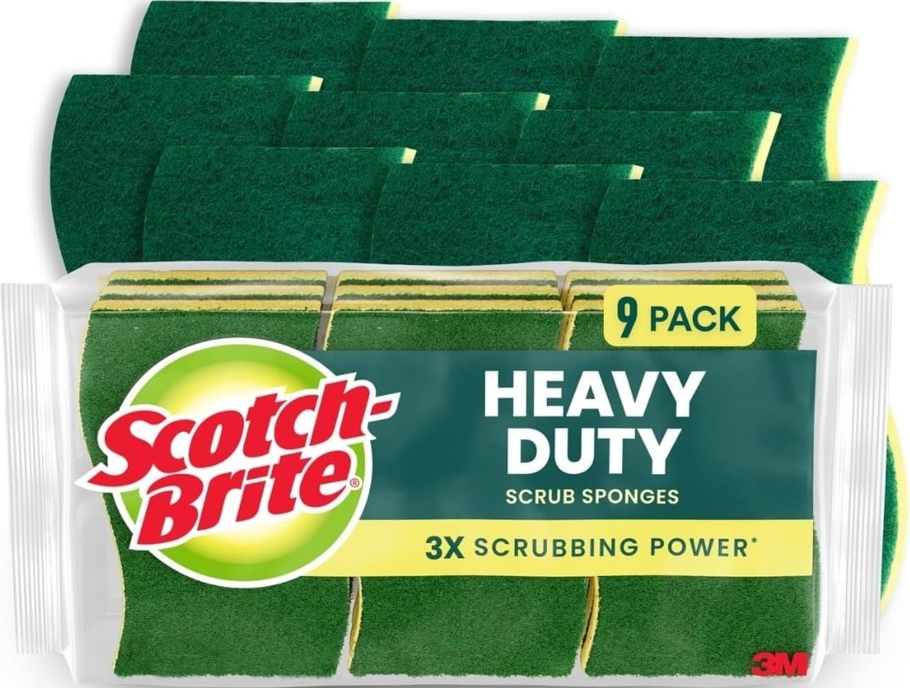 Scotch Brite Heavy Duty Scrub 9 Pack Kitchen Sponges Home Cleaning Scrubber *