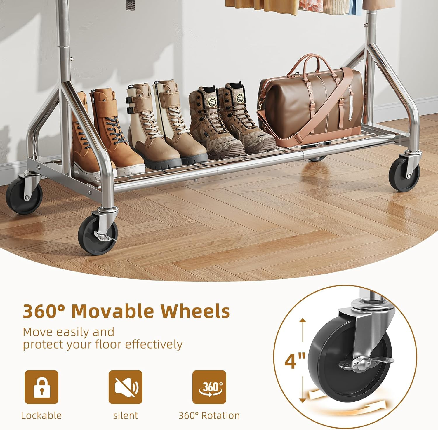 Sturdy 450 LBS Heavy Duty Clothes Rack with Wheels & Shelves for Any Room