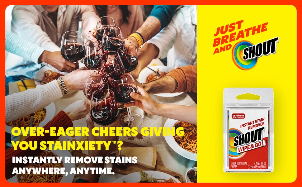 Shout Wipe & Go Instant Stain Remover Wipes, No Wash Required, Safe on Colorfast