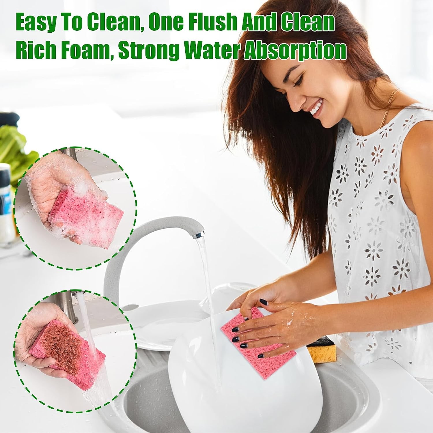 12 PCS Kitchen Sponges, Natural Compressed Cellulose Sponges, Non-Scratch