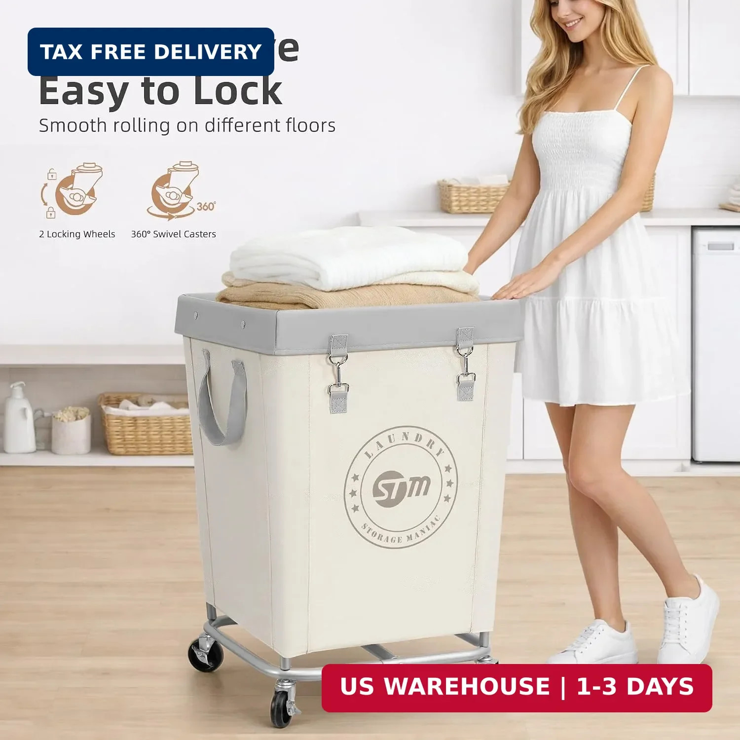Commercial Laundry Hamper with Heavy Duty Steel Frame, 160 L Industrial Laundry