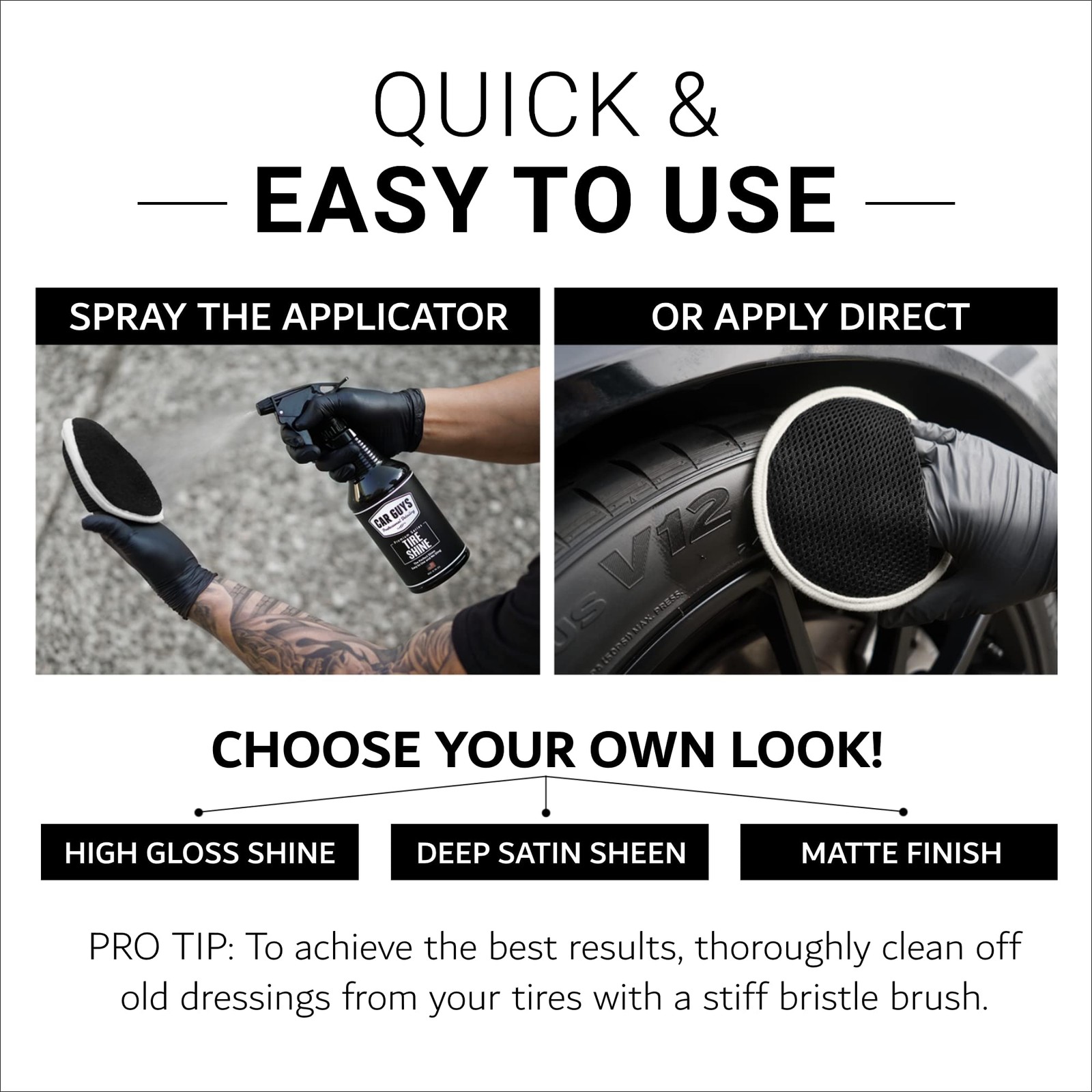 CAR GUYS Tire Shine – Easy to Use Tire Dressing with Applicator Pad – Dry to The