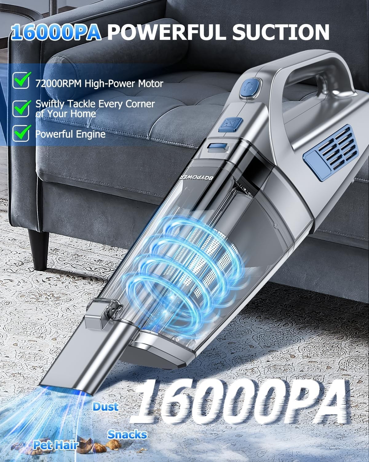 Handheld Vacuum Cordless, 16000PA Strong Suction Hand Held Vacuum Dust Buster…