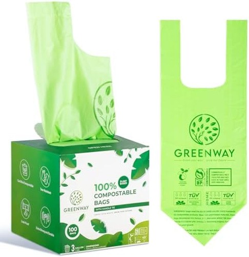 GREENWAY 3 Gallon Compostable trash Bags with Handles,100 Count, Extra Thick …