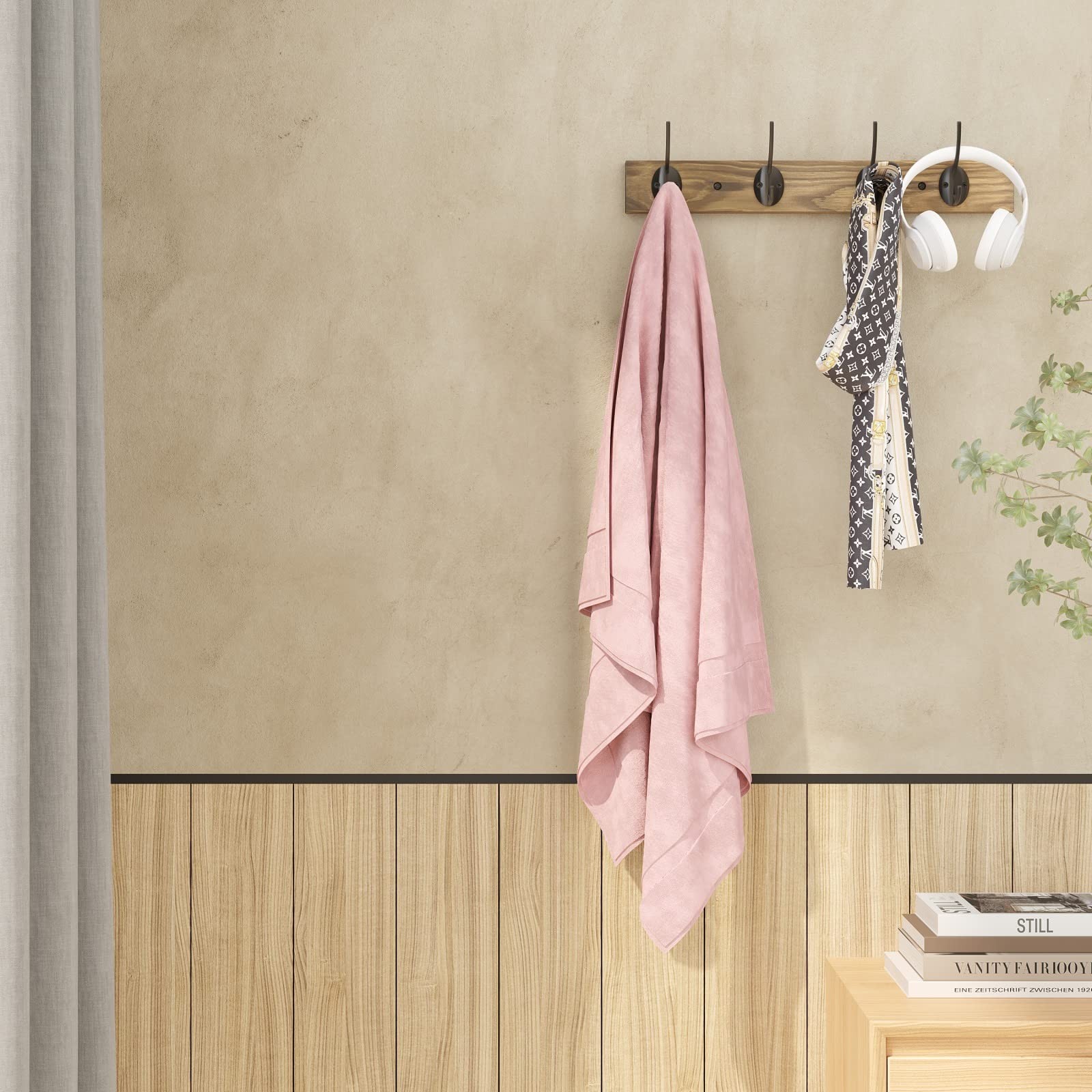 VERTORGAN Coat Hooks Wall Mounted, Wooden Hat Rack with 4 Hooks for Entryway,…