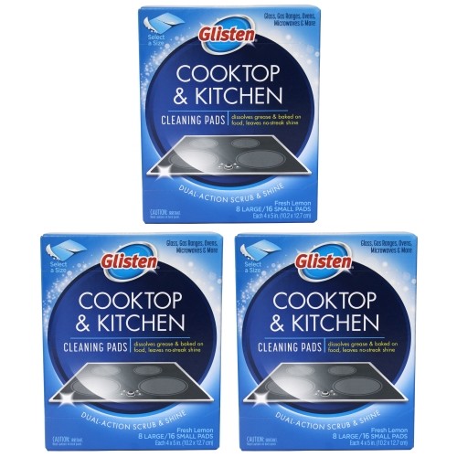 Glisten Cooktop & Kitchen Cleaning Pads, 8 Large/16 Small Pads (3 Pack)