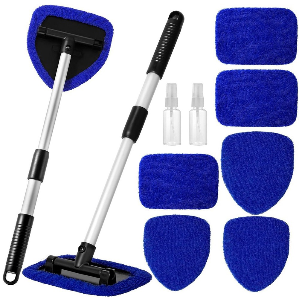 10Pcs Car Windshield Cleaner Tool Kit Extendable Handle Reusable Microfiber Pads