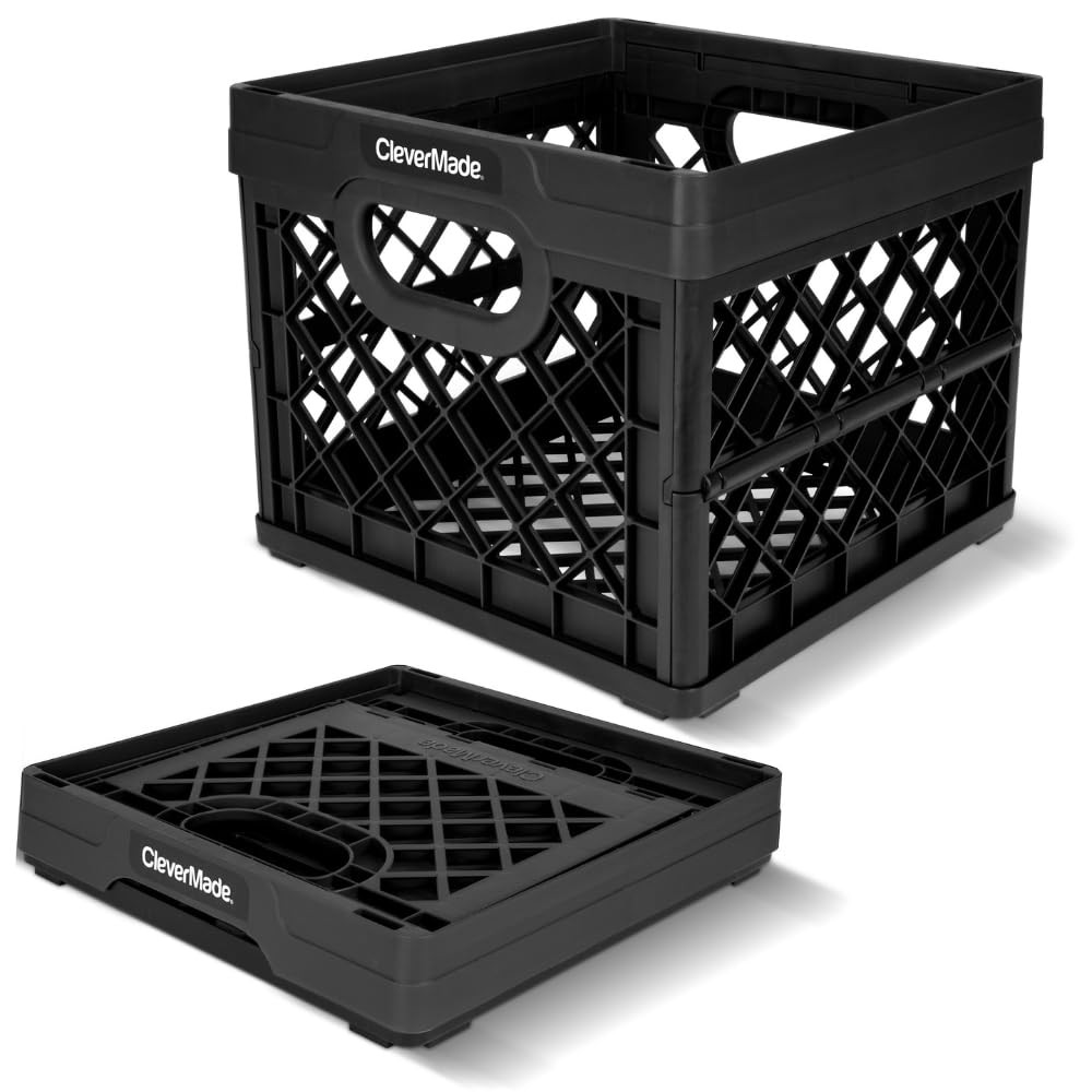 Collapsible Milk Crate 25L (6.6 Gal), 50 lb Capacity Heavy Duty Folding Crate…