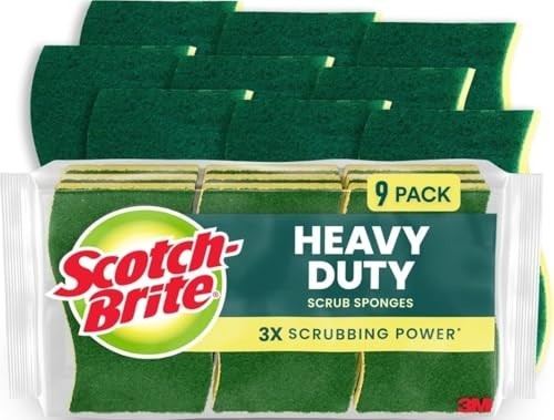 Scotch Brite Heavy Duty Scrub 9 Pack Kitchen Sponges Home Cleaning Scrubber *
