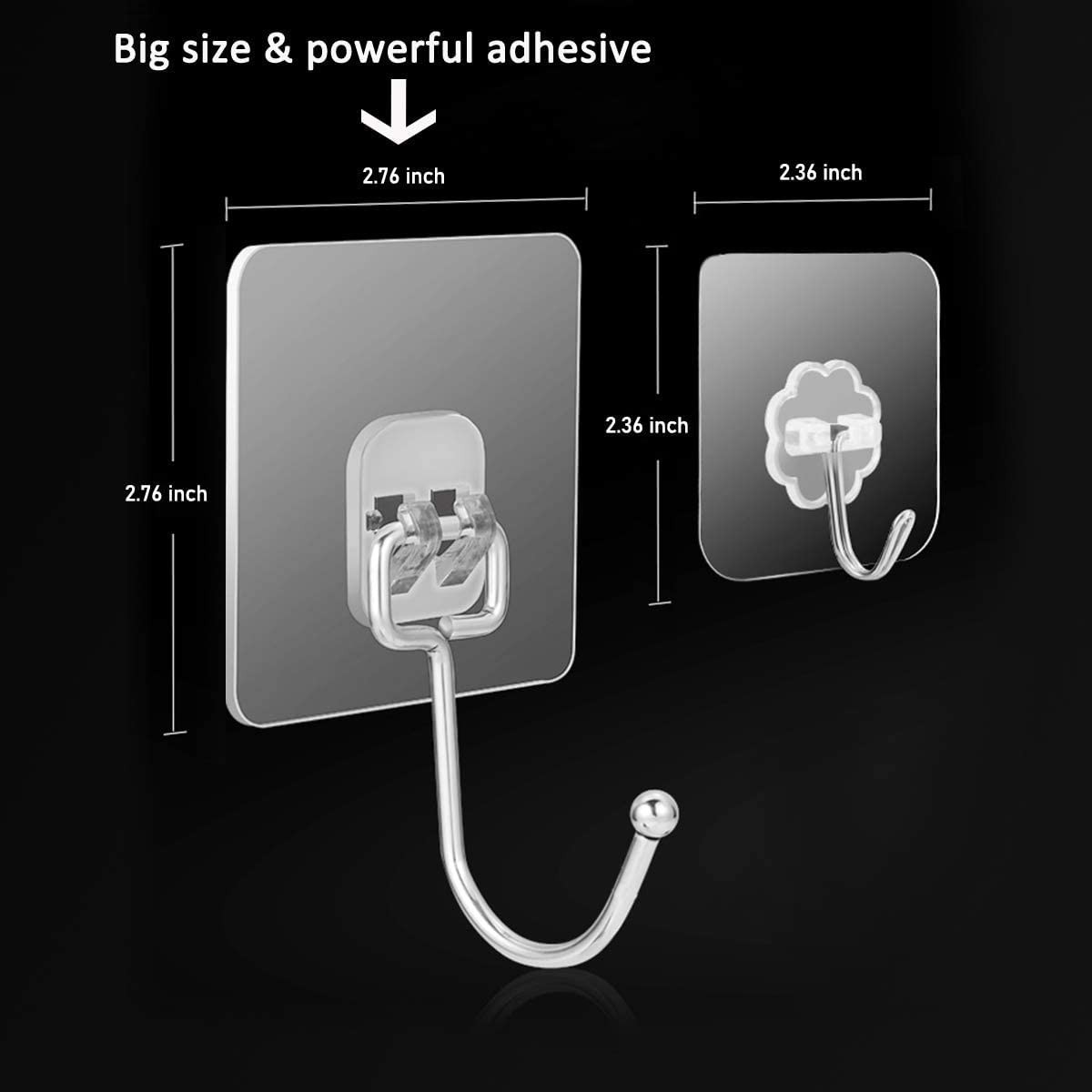 8 Pack Large Adhesive Hooks 22Lb Wall Hooks for Kitchen Bathroom Home Office