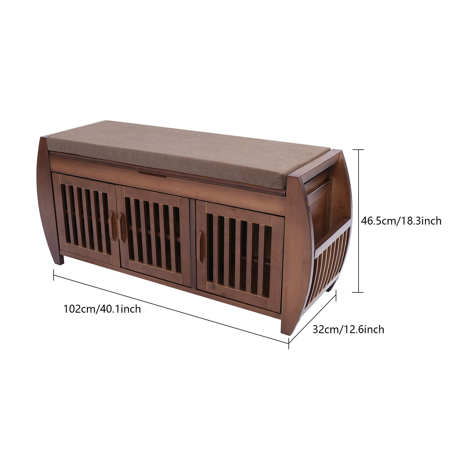 Bamboo Shoe Storage Bench With Cushion & Hidden Storage, 150kg Capacity