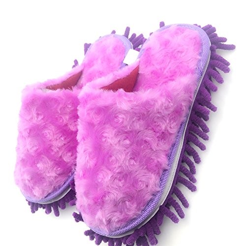 Washable Detachable Chenille Mop Slippers, Floor-Cleaning 5.5-8.5 Purple