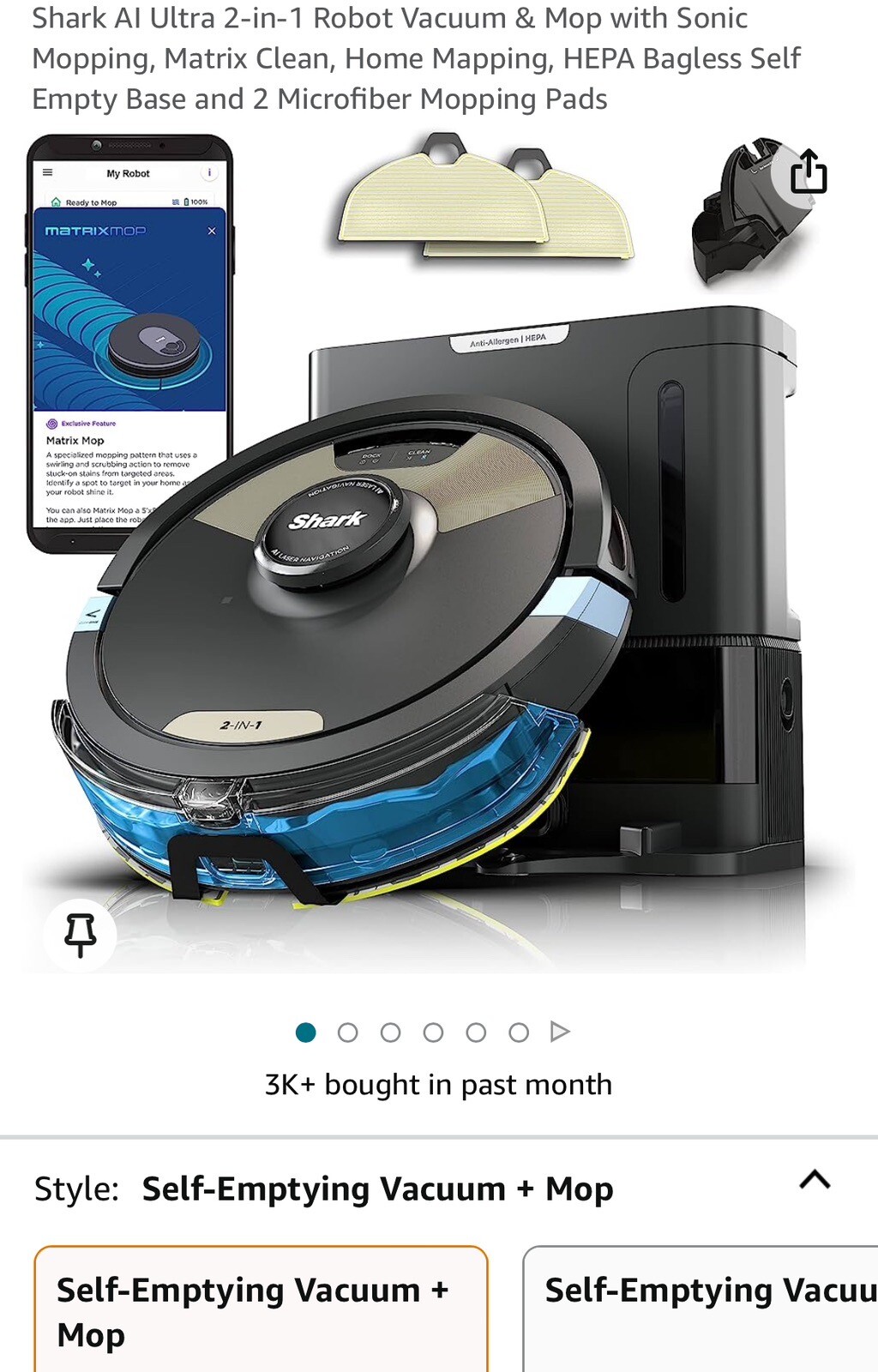 Shark AI Ultra 2-in-1 Robot Vacuum & Mop w Sonic Mopping AV2610WA (AAA10)(III44)