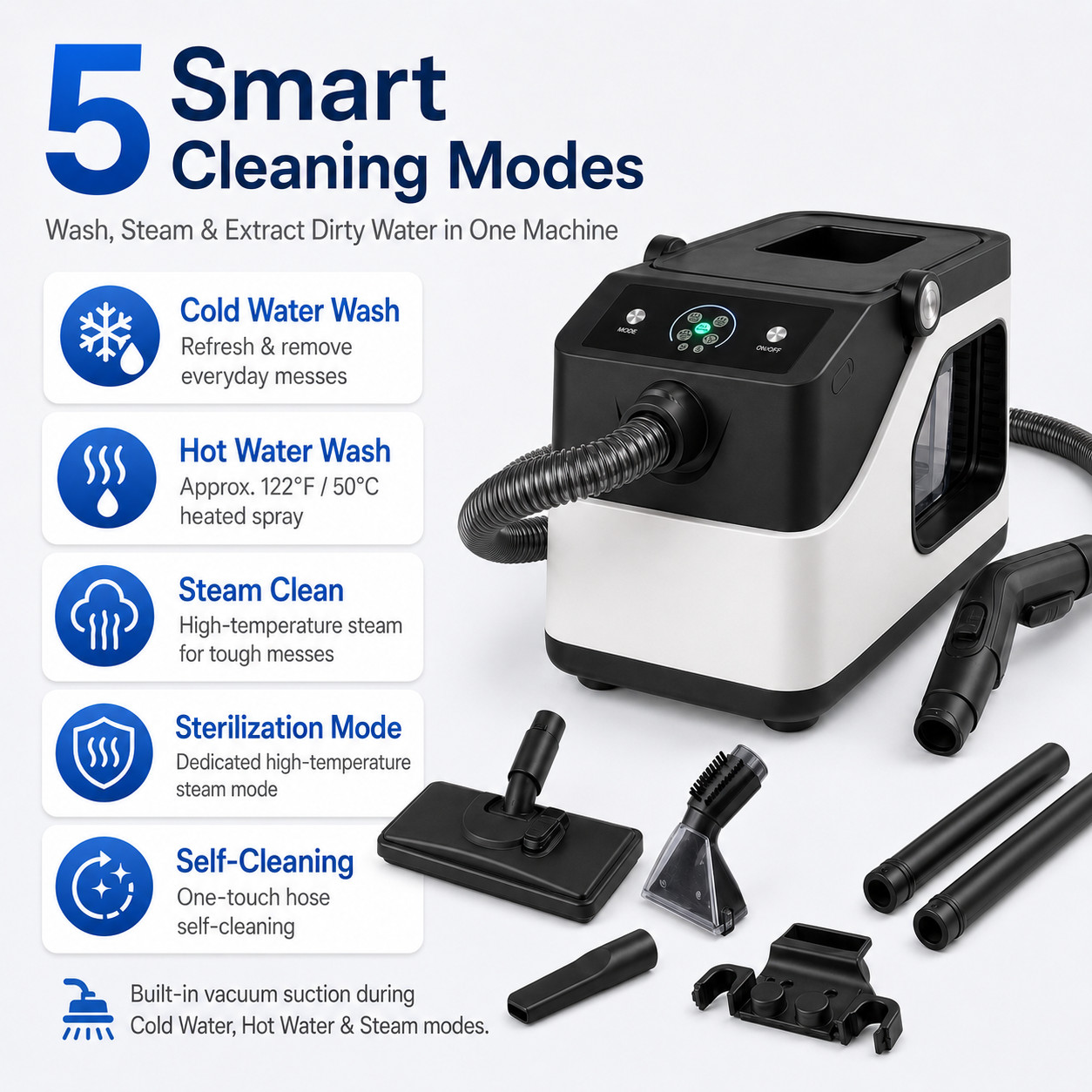 6 Gallon Steam Wet Dry Vacuum Cleaner 5IN1 Carpet Upholstery Washer HEPA Blower